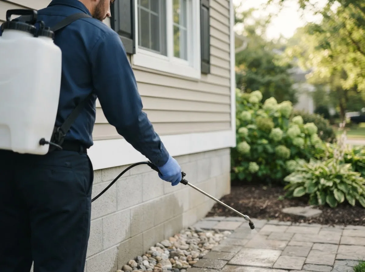 Pest control technician inspecting a home in Olive Branch, IL